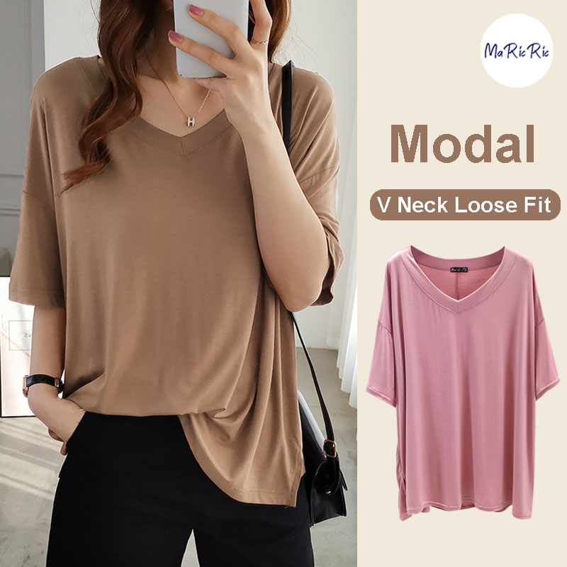 [SG InStock] Women V Neck Loose Fit Modal T Shirt. T Shirt★Women Shirt Top★Short Sleeve★- NTS03|,|