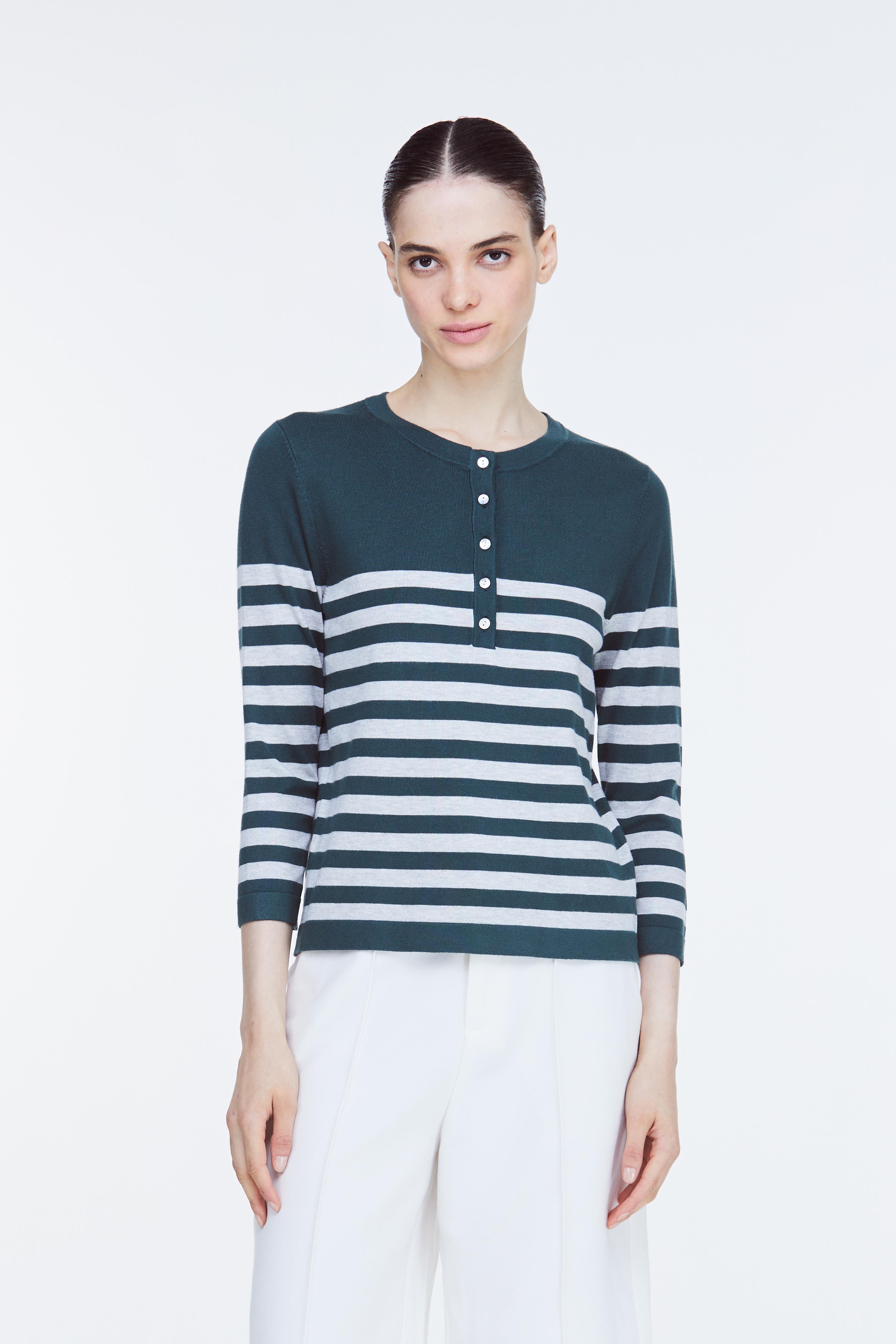 iORA Stripes Button Knit Top|,|