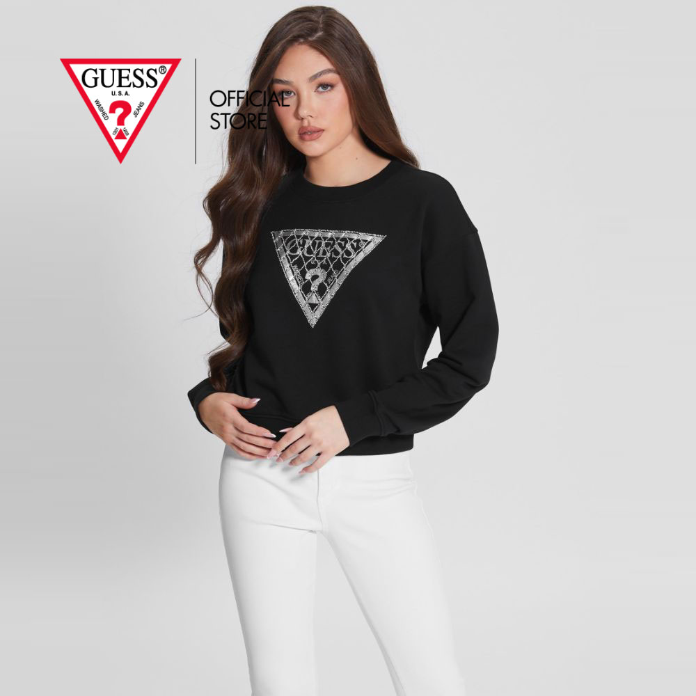 GUESS Ls Guess Crystal Mesh Pullover|,|