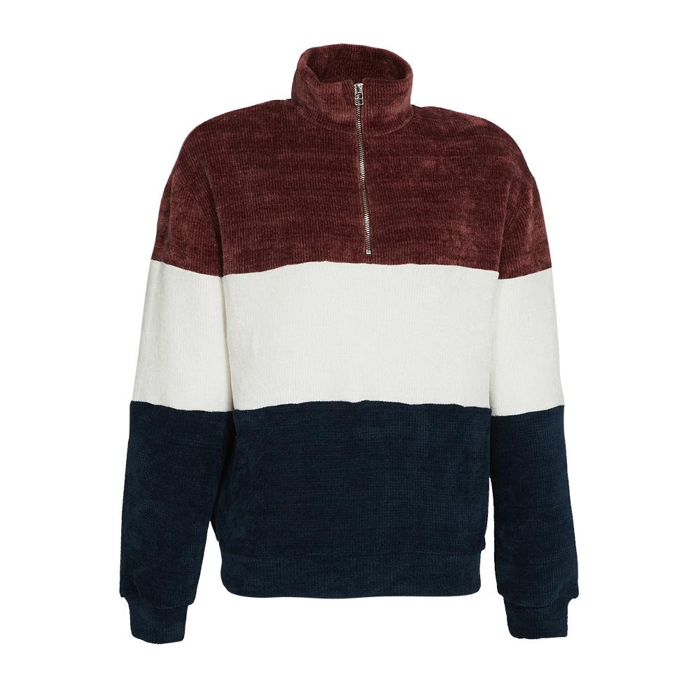 Henley Mock Neck Fleece Top With Colour Block Panel|,|