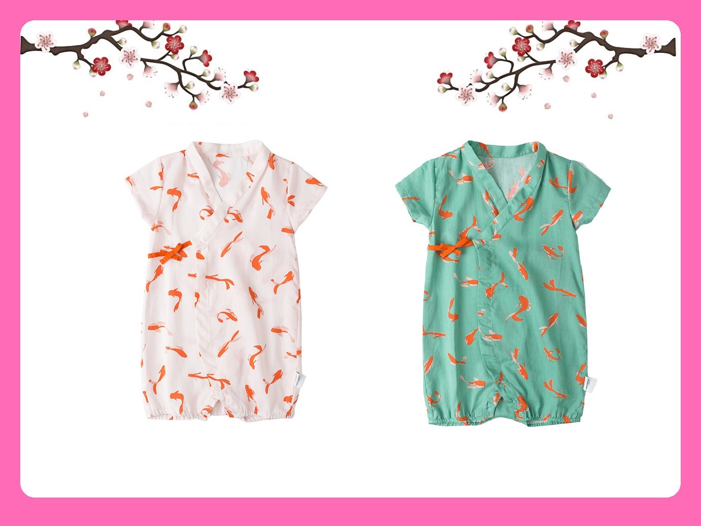 [SG Ready Stock] CSR035A Boys Traditional Chinese Koi Kimono Romper [Little Gems SG] Green Orange|,|