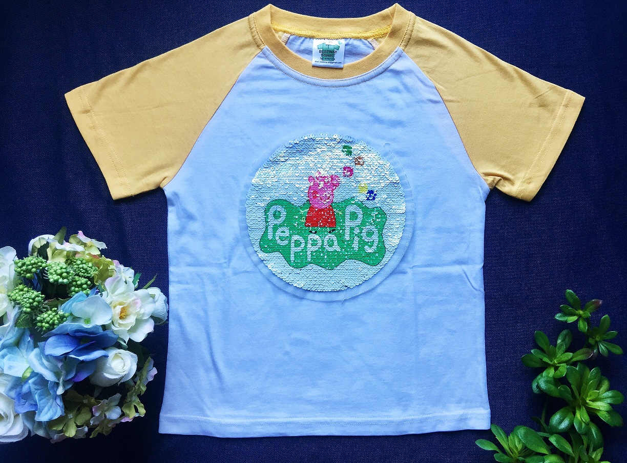 t shirt cotton unisex reversible sequinned embroidery children 纯棉T恤|,|