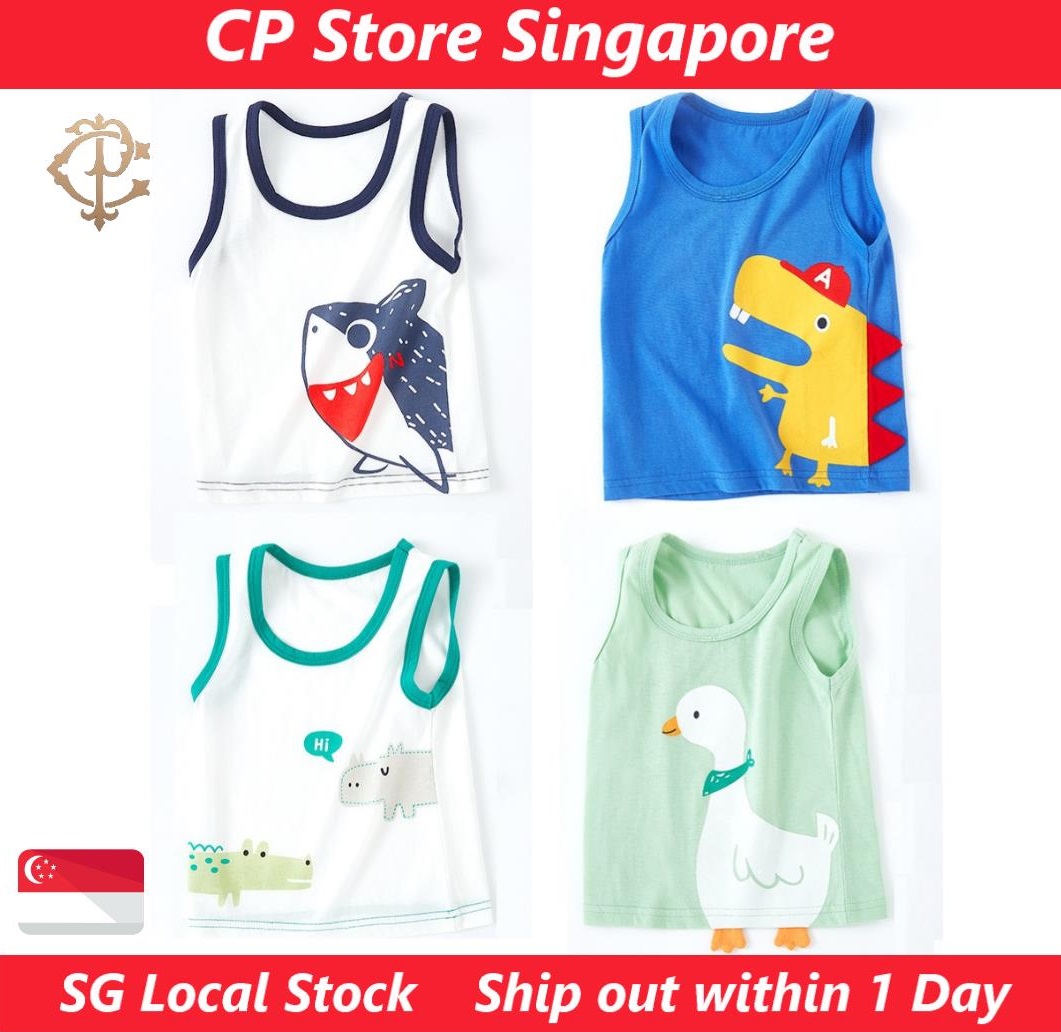 Kid Singlet Shirt 100% Cotton Sleeveless Singlet Comfortable Kids Children&#x27;s Sleeveless Singlet Baby Clothes Kids Wearing Premium Clothing Singapore Local Stock|,|