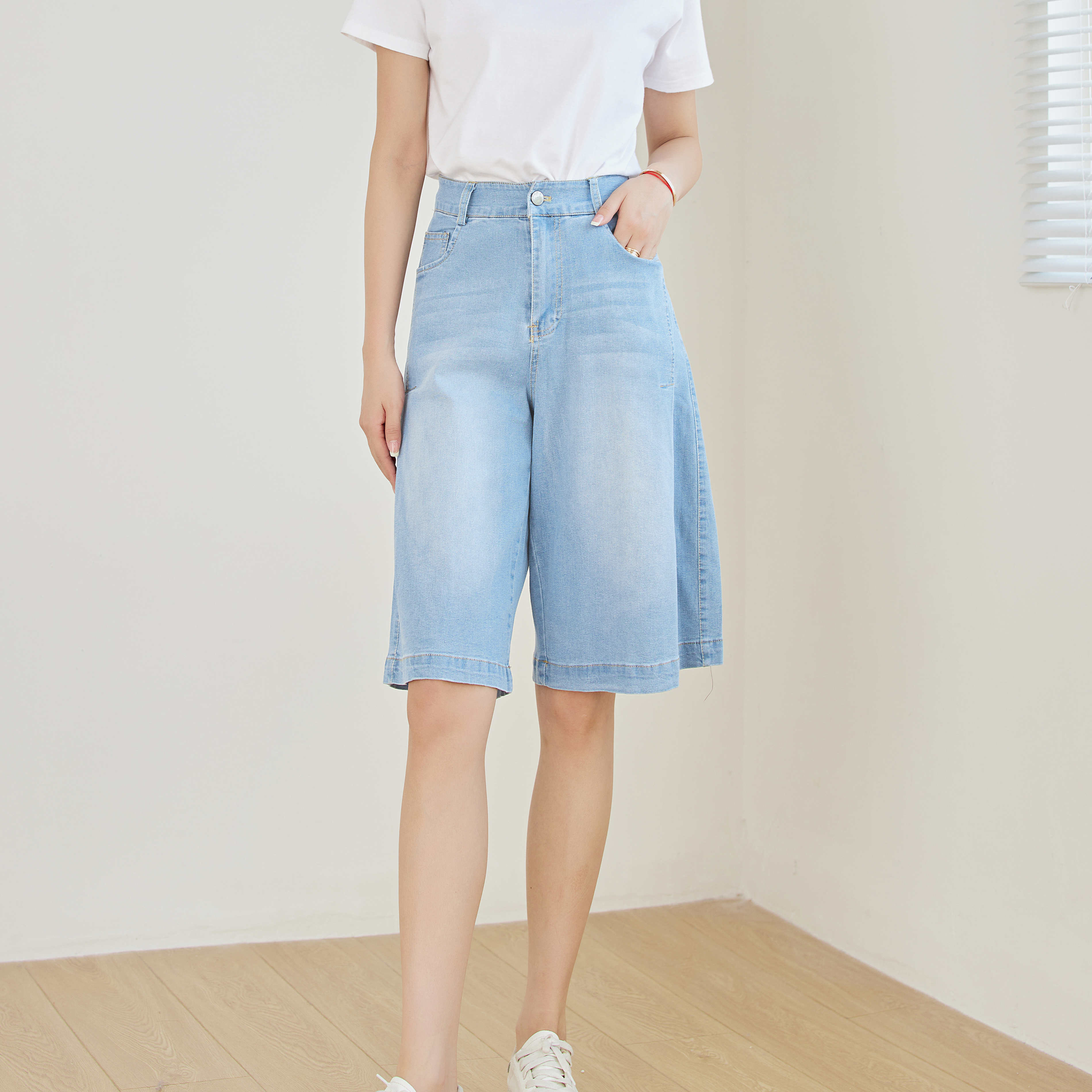 Eyouth 10117  wide leg jeans high waist loose knee length denim pants|,|