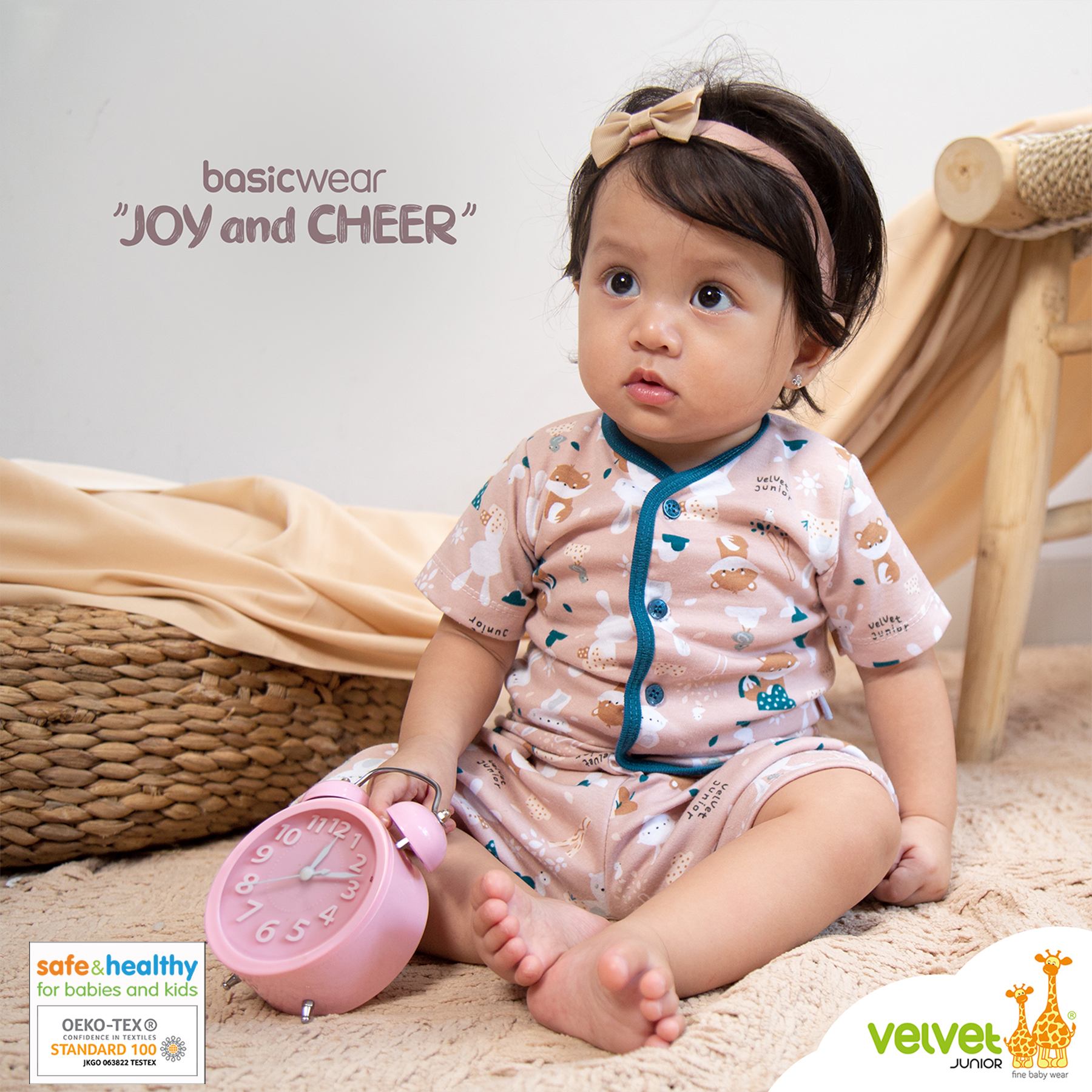 (Set of 3) Velvet Junior BasicWear Printed Button-Front Opening Tee &amp; Shorts Set|,|