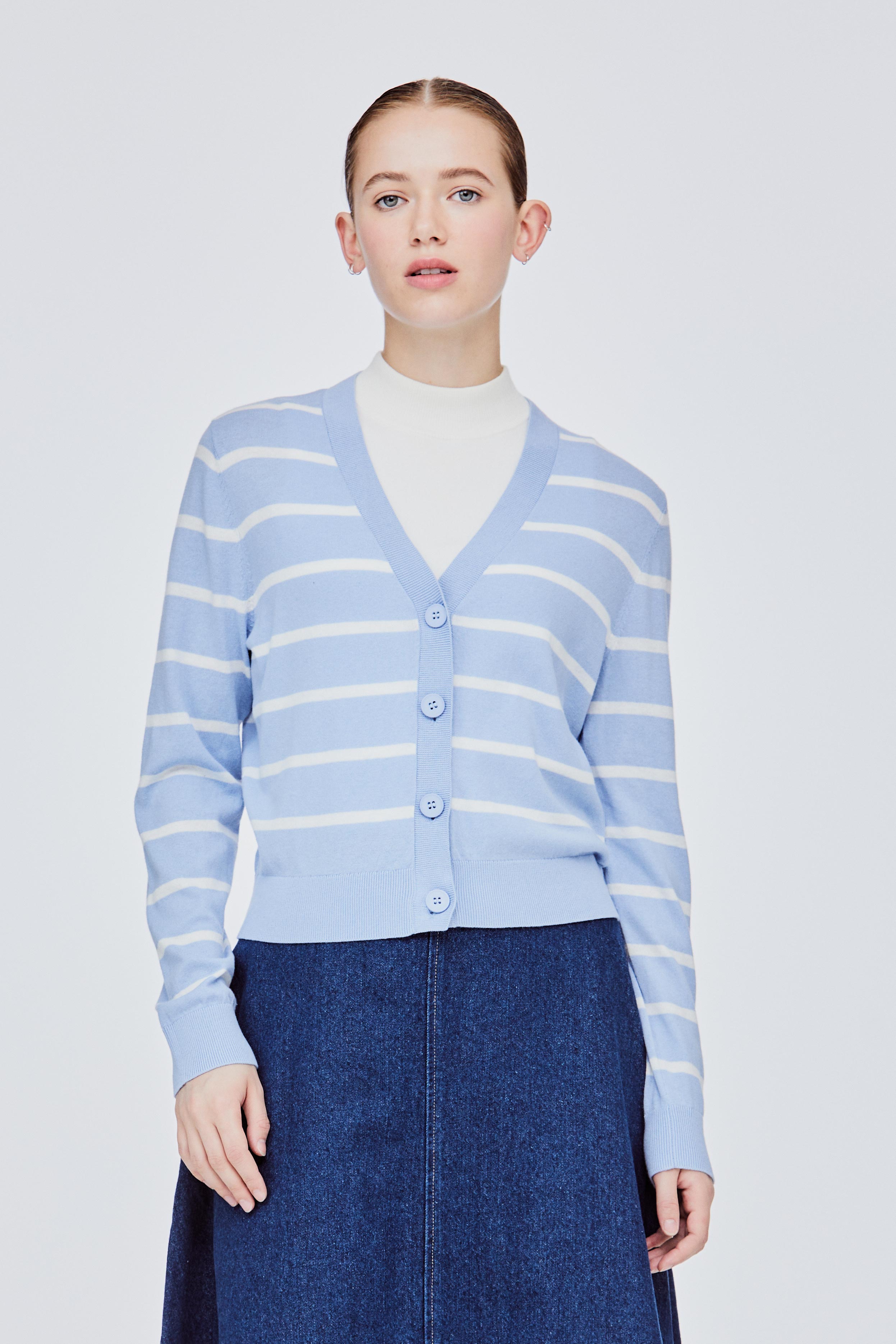 LALU Knitted Long Sleeve Stripes Cardigan|,|