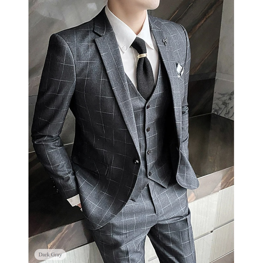 British style 3pc set pants+shirt+blazer men&#x27;s business suit Blazer groom best man slim handsome wedding dress best man|,|