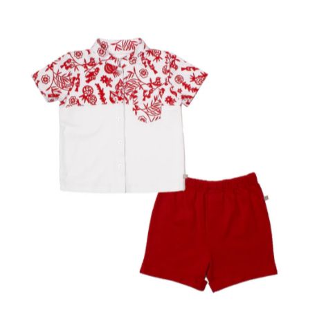 OETEO Jian Zhi Boy Little Gentleman Mandarin Collar Top and Bottom Set (Racial Harmony Day)|,|