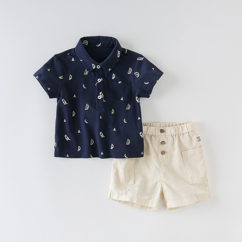 DaveBella Boy Nautical Polo Shirt With Pants Set|,|
