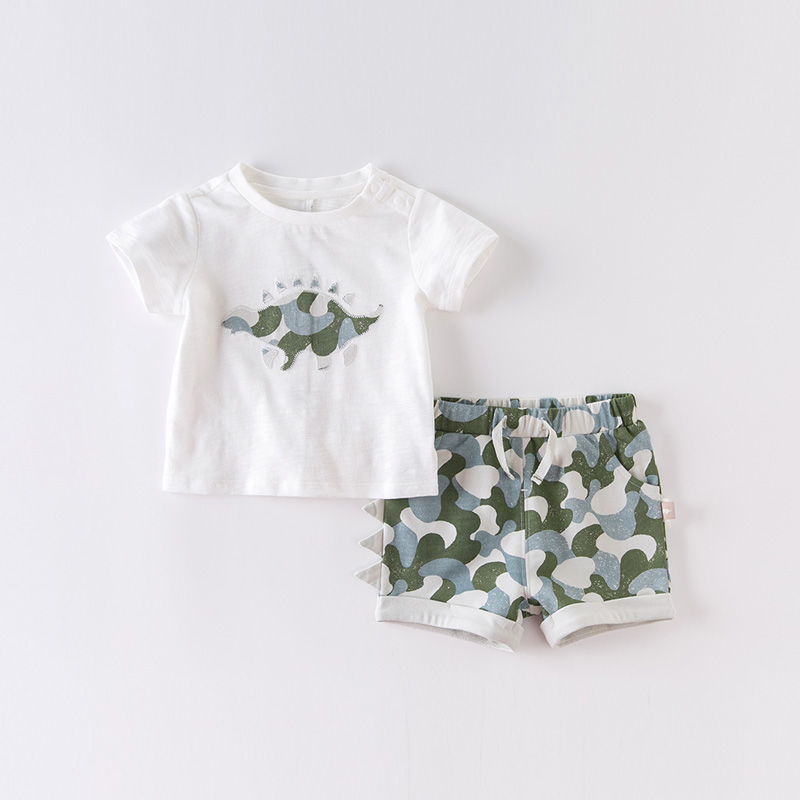DaveBella Boy Dinosaur Top With Camouflage Bottom Set|,|