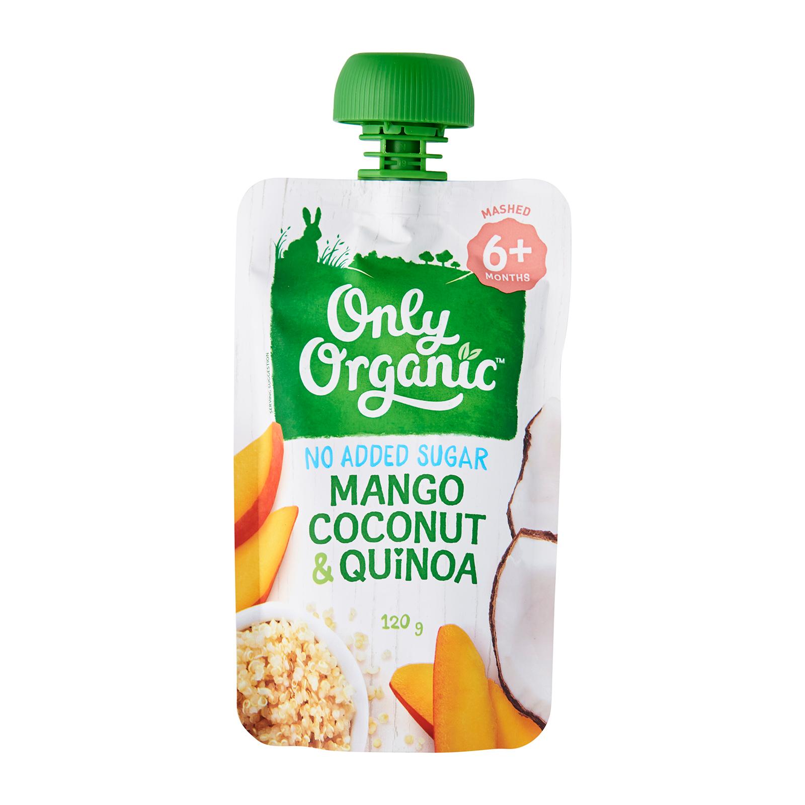 Only Organic Mango Coconut &amp; Quinoa Pouch 120G - Second Foods For Babies - From 6 Months Jar|,|