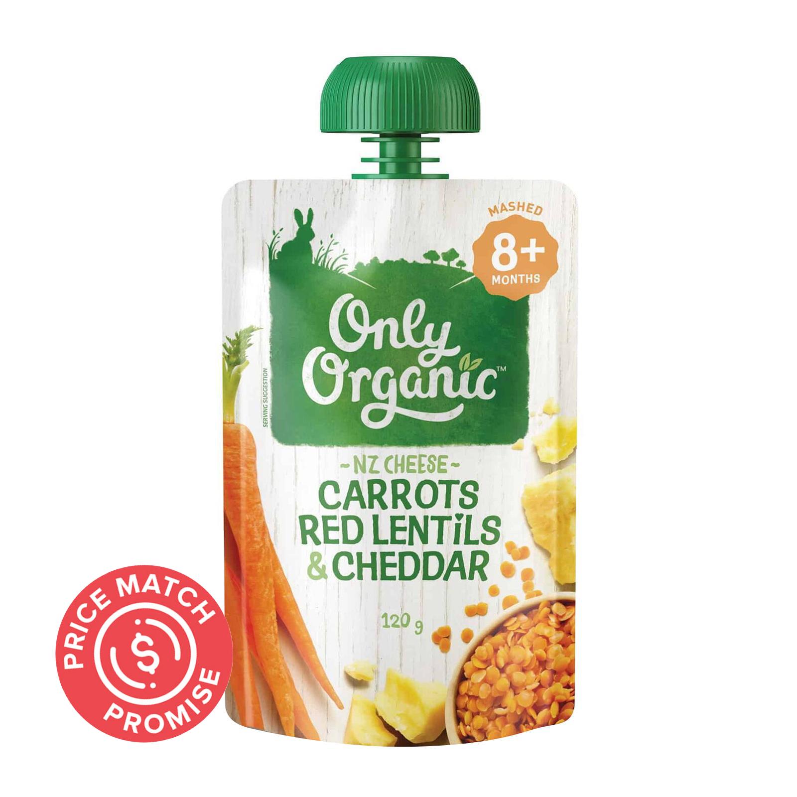 Only Organic Carrots Red Lentils &amp; Cheddar Pouch 120G - From 8 Months Jar|,|