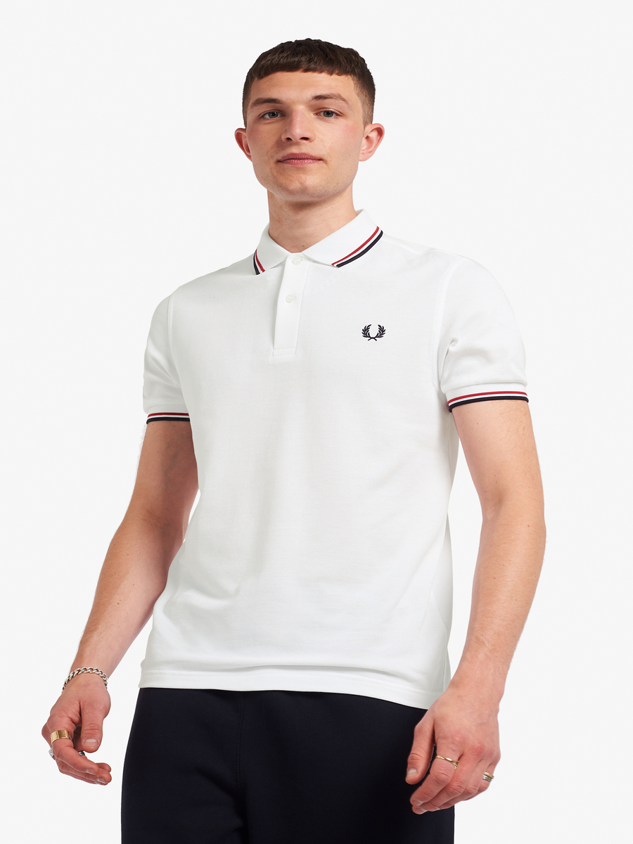 Fred Perry M3600 Twin Tipped Fred Perry Shirt (White/Bright Red/Navy)|,|