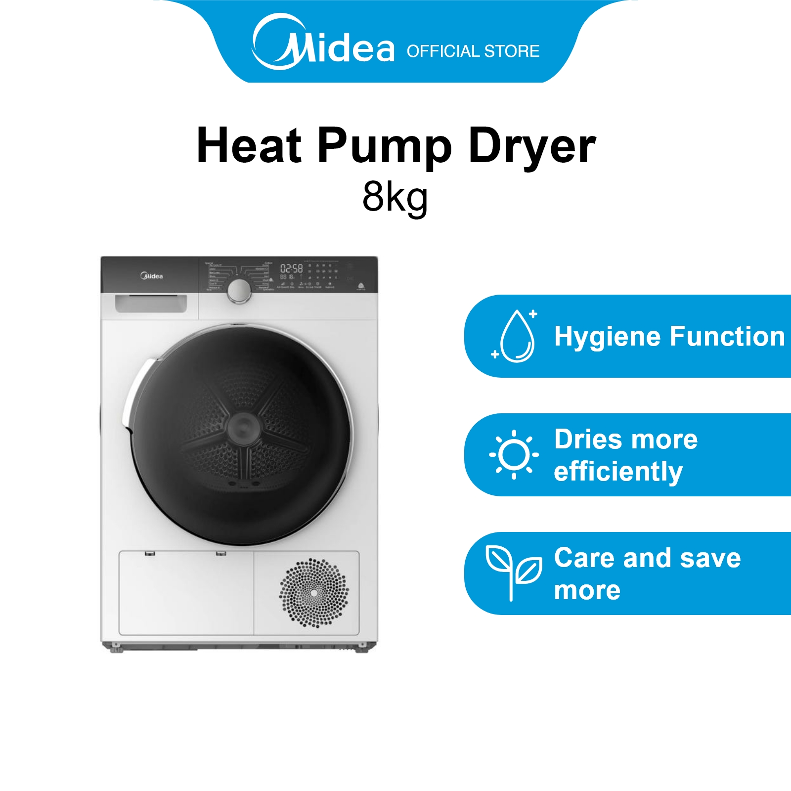 [Bulky] Midea MDK888HP White Heat Pump Dryer, 8kg, Energy Rating 5 Ticks|,|