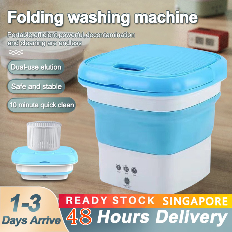 SG【Ready Stock】Mini Washing Machine Portable Foldable Folding Travel Washing Machine Baby Socks Bra Baby Clothes Baby Socks Blue light sterilization|,|