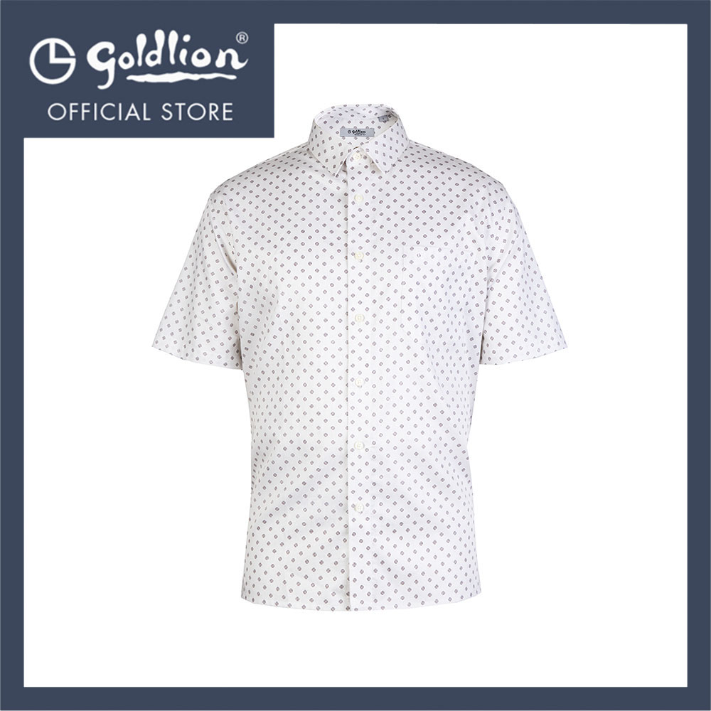 Goldlion Smart Regular Fit Cotton Short-Sleeved Shirt - White Dotted|,|