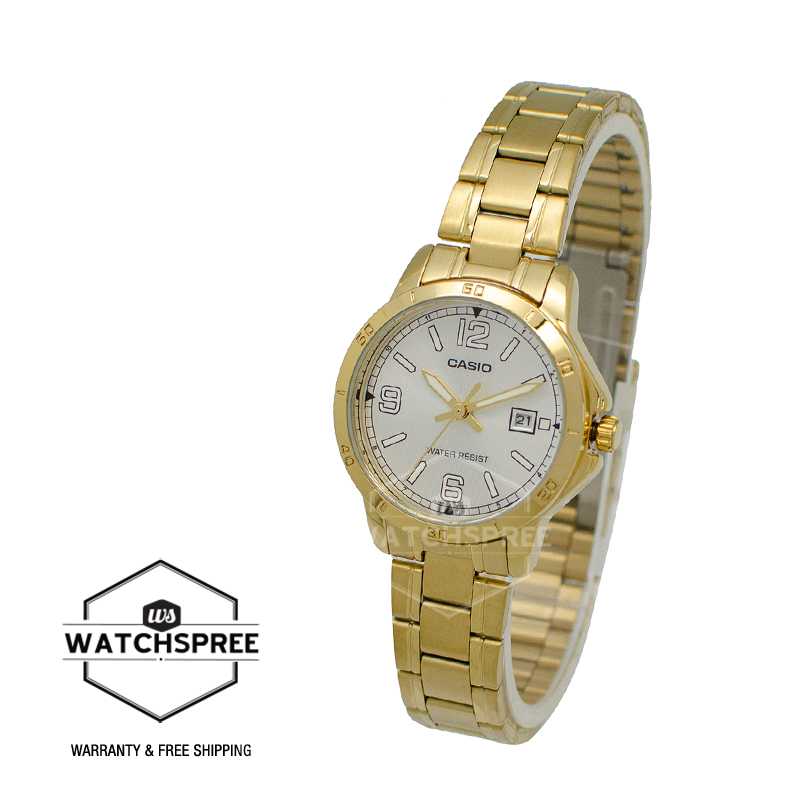 [Watchspree] Casio Ladies&#x27; Standard Analog Gold Ion Plated Stainless Steel Band Watch LTPV004G-7B2 LTP-V004G-7B2|,|