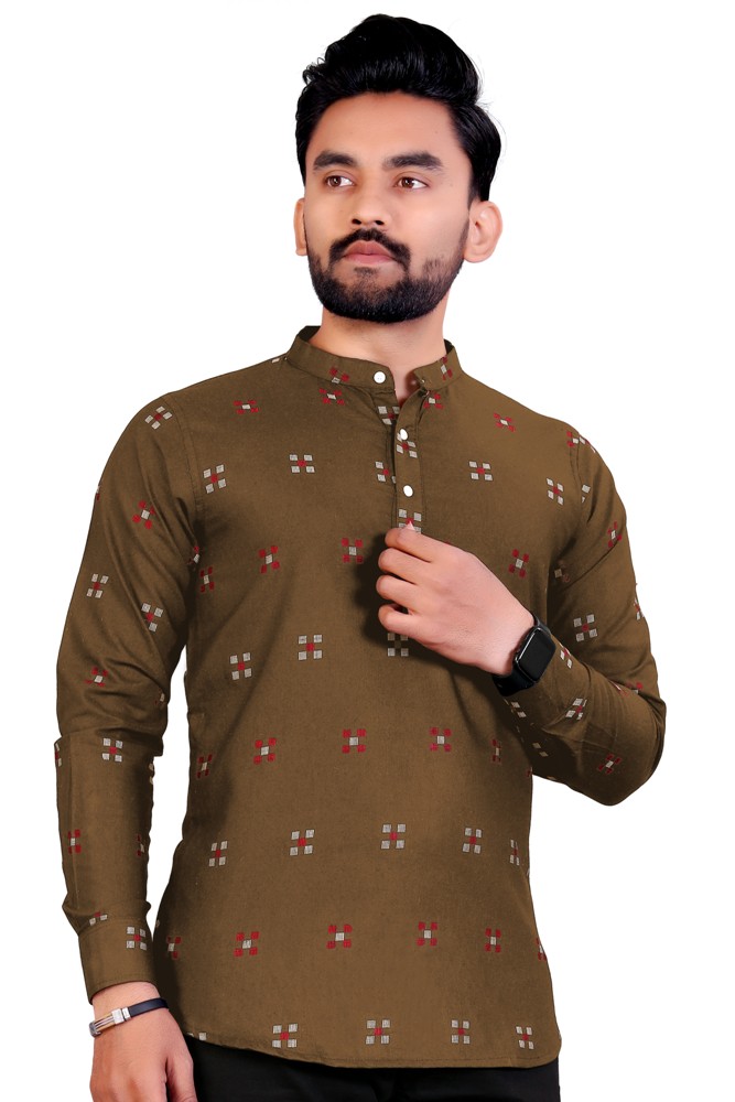Men&#x27;s Short Kurta Shirt Viewing Printed Box pattern collation|,|