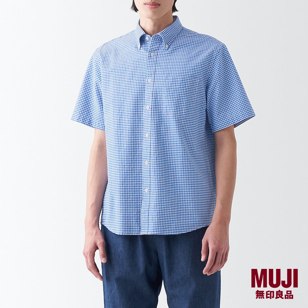 MUJI Men Washed Oxford Button-Down S/S Shirt|,|