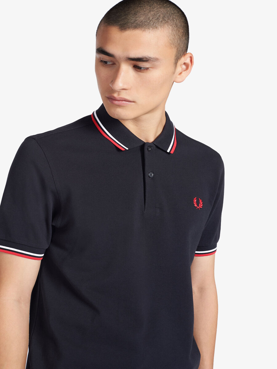Fred Perry M3600 Twin Tipped Fred Perry Shirt (Navy / White / Red)|,|
