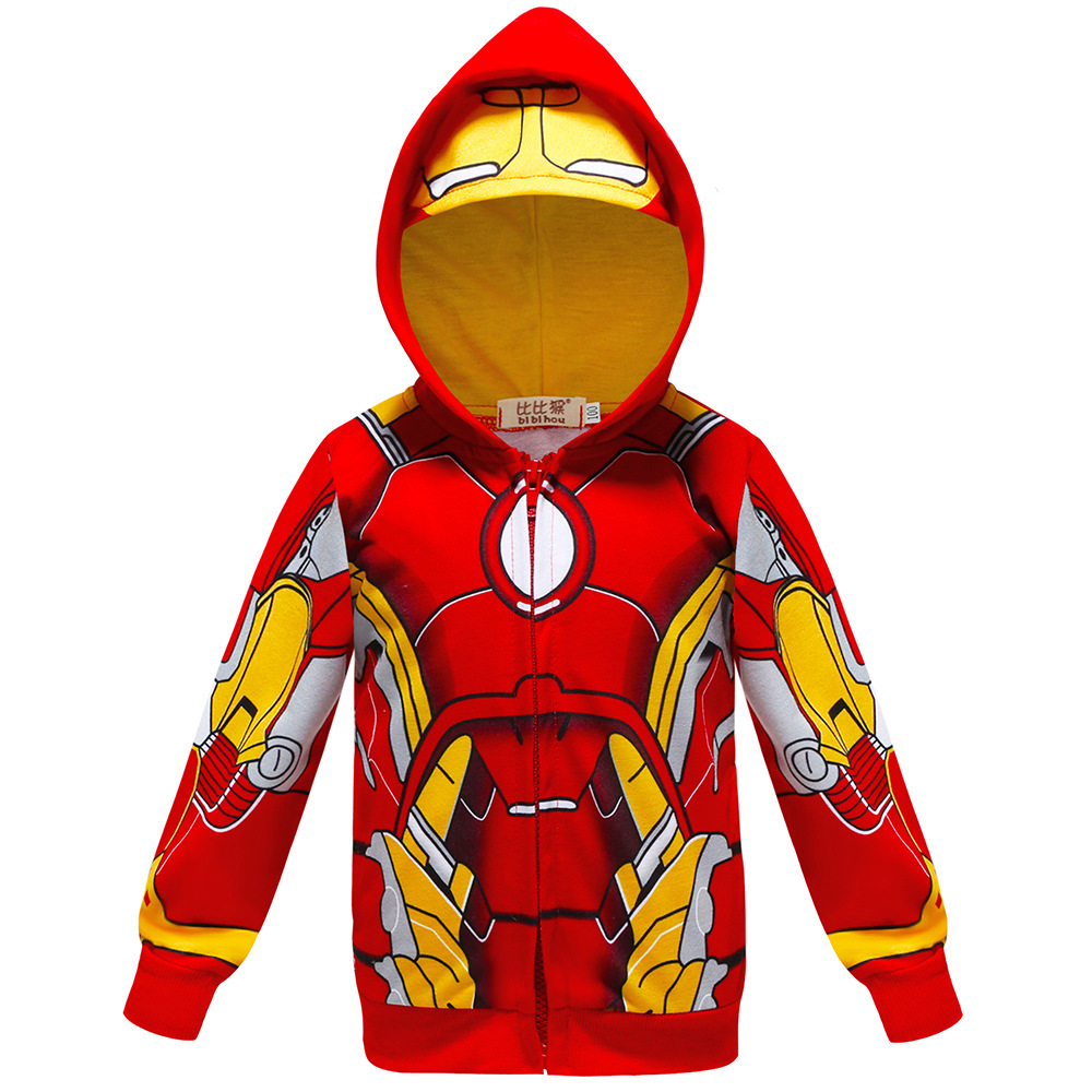 Kids Baby Boy Jacket With Zipper Marvel Cartoon Ironman Long Sleeve Thin Casual Sweatshirts Children Jackets Birthday Gift Party Show Costume|,|
