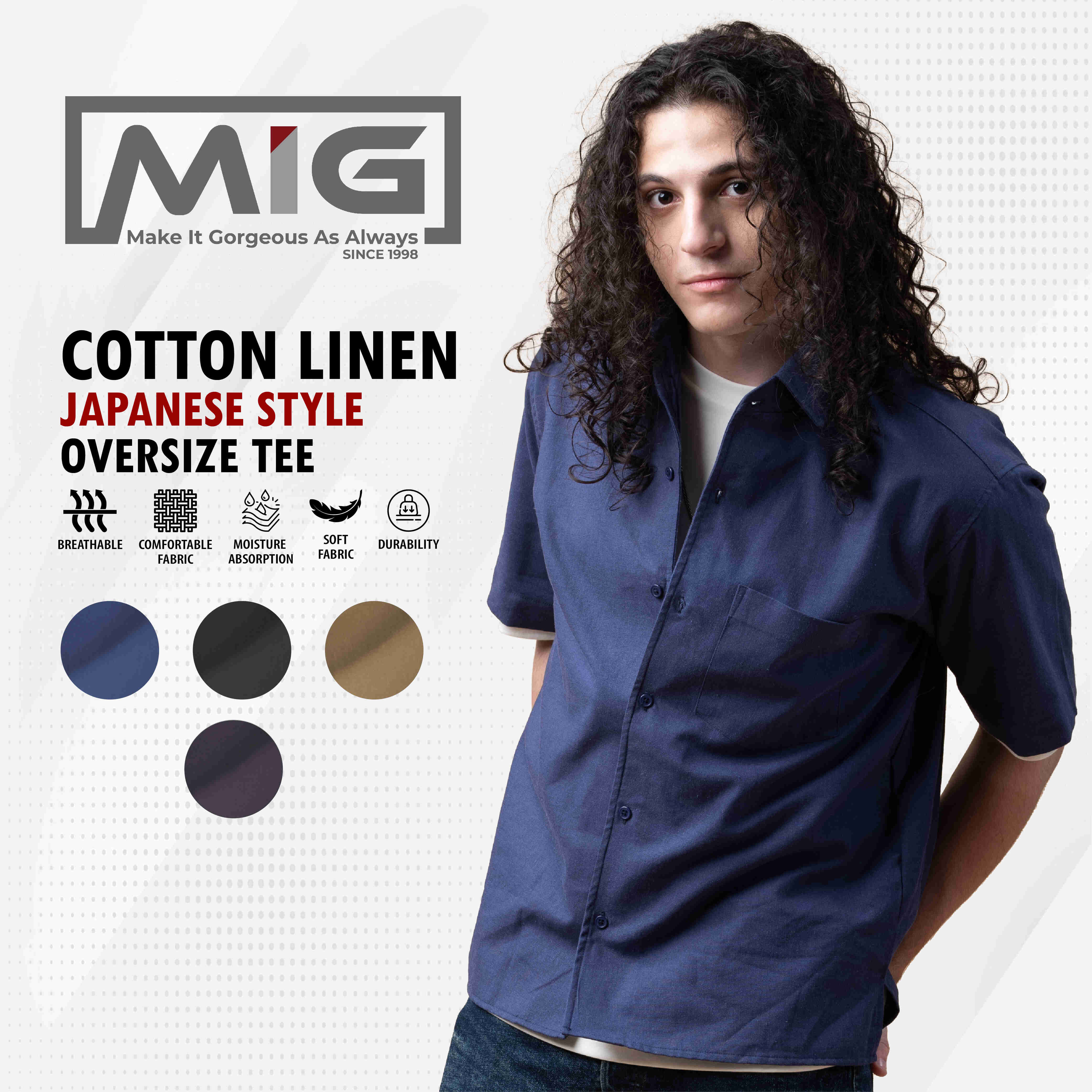 MIG Cotton Linen Vintage Baggy Plus Size Plain Loose Oversized Casual Collar Shirt - 1002|,|