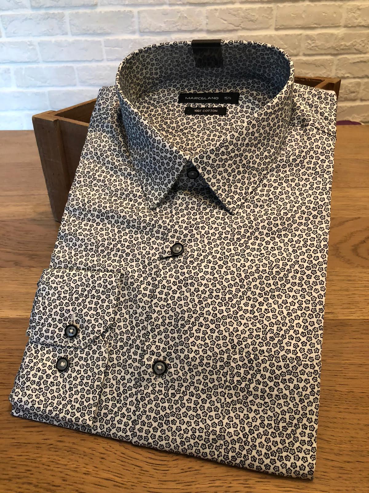 MARCELANO Men Printed Sateen Shirt Slim Fit Long Sleeve Casual Wear|,|