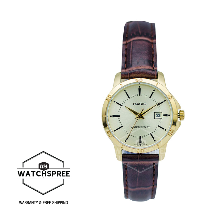 [Watchspree] Casio Ladies&#x27; Standard Analog Brown Leather Strap Watch LTPV004GL-9A LTP-V004GL-9A|,|