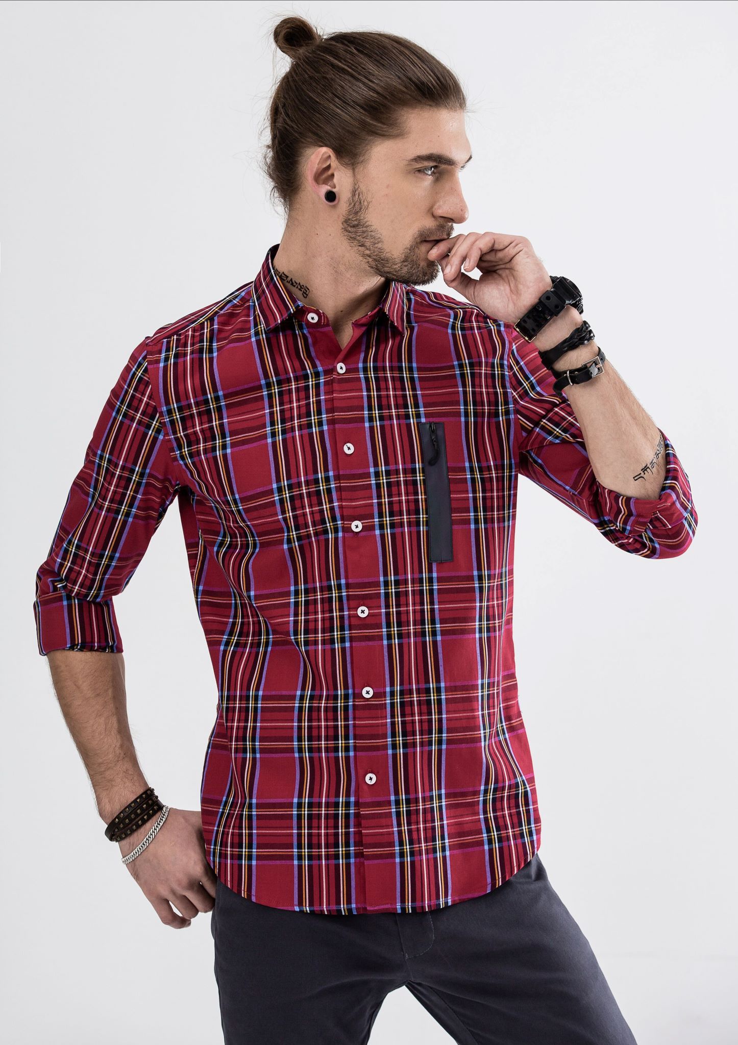 Explorer Authentic Side Zipper Checked Long Sleeve Shirt|,|