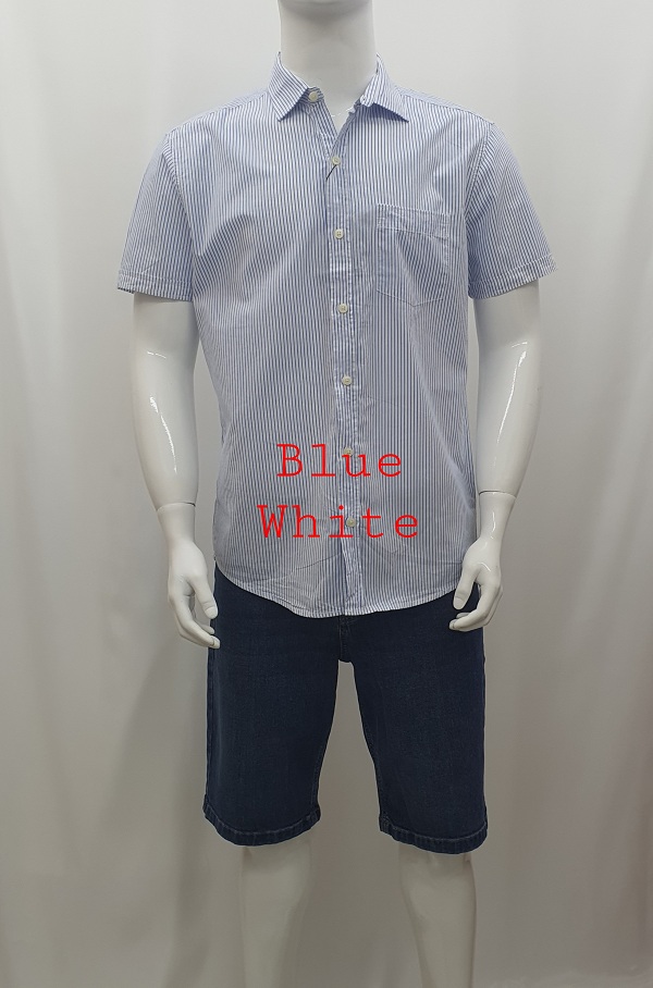 Blue Man Stripe Short Sleeve Shirt|,|