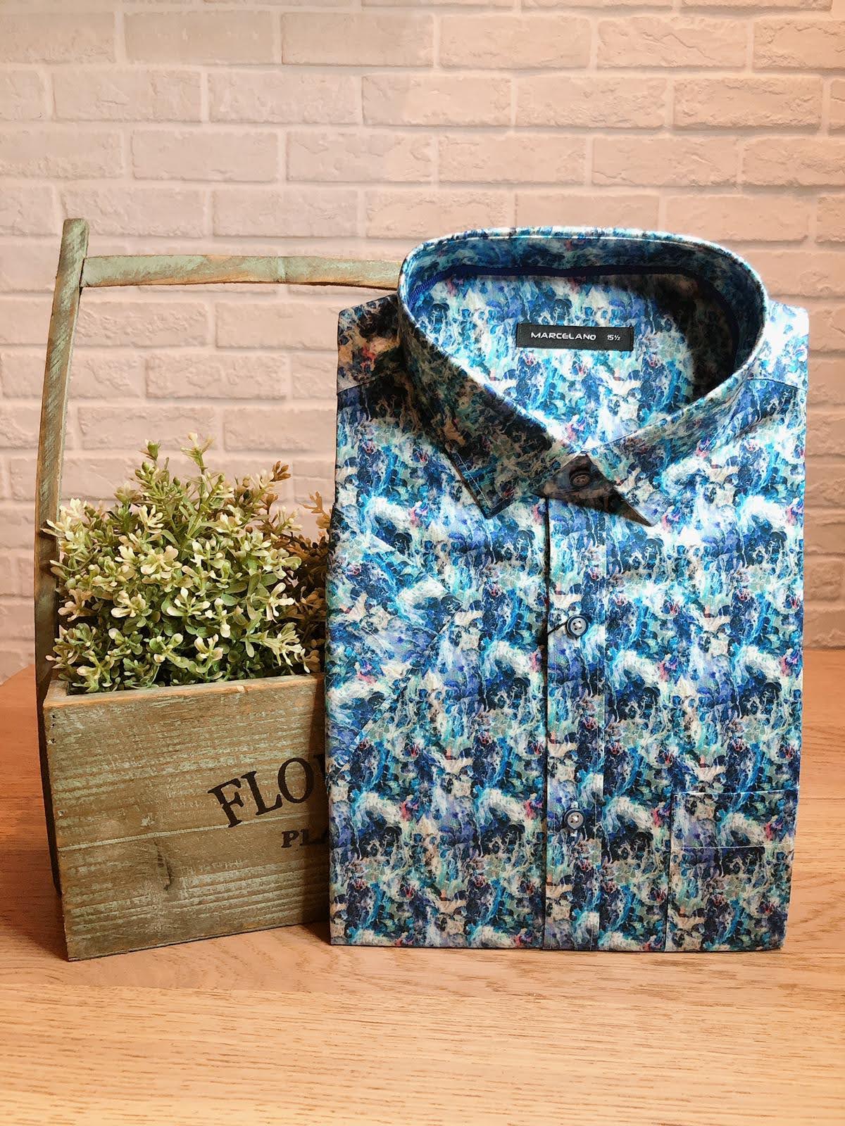 MARCELANO Premium Men Slim Fit Printed Short Sleeve Smart Casual Shirt|,|