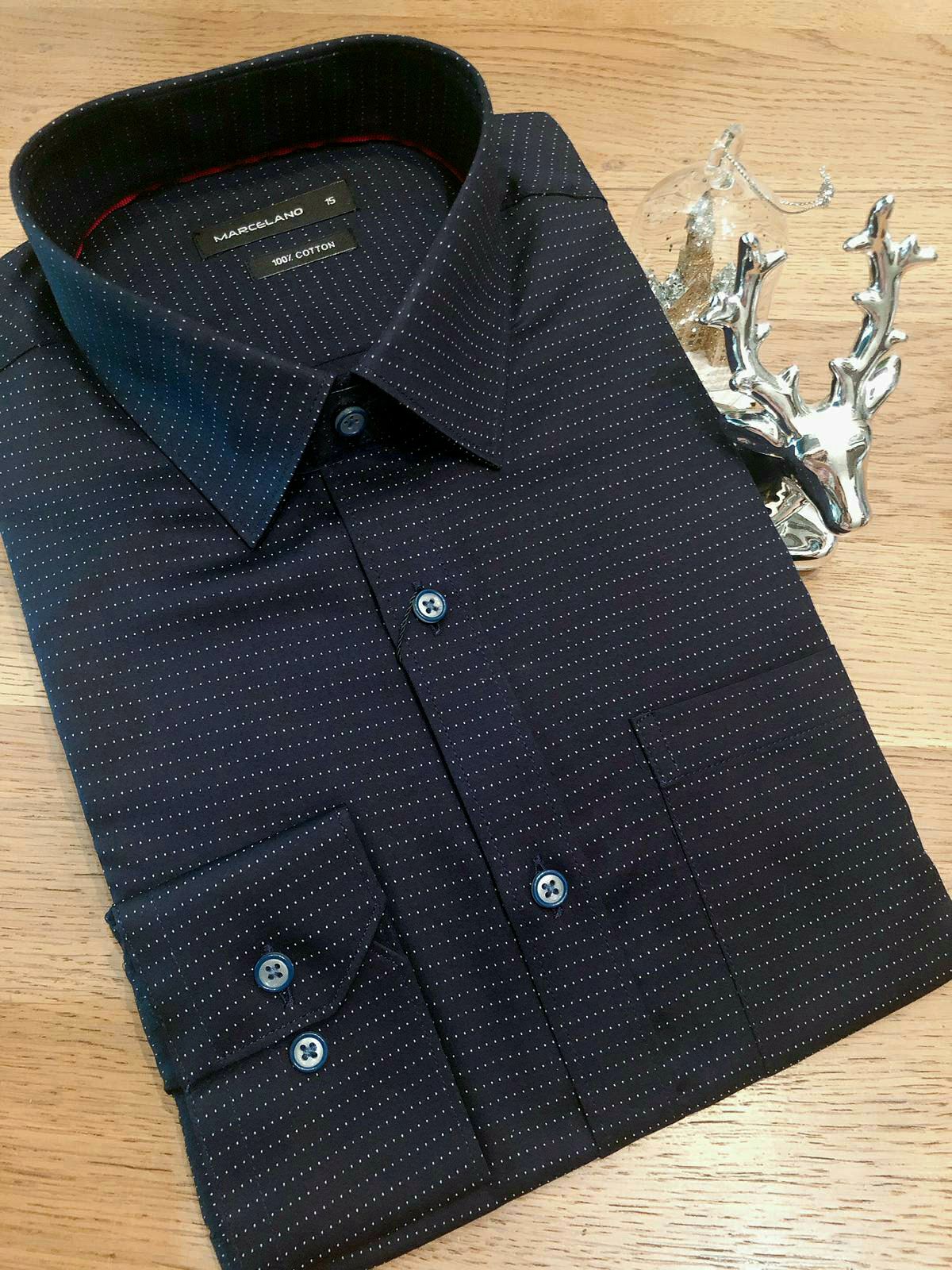 MARCELANO Men Printed Cotton Shirt Slim Fit Long Sleeve Smart Casual Wear|,|